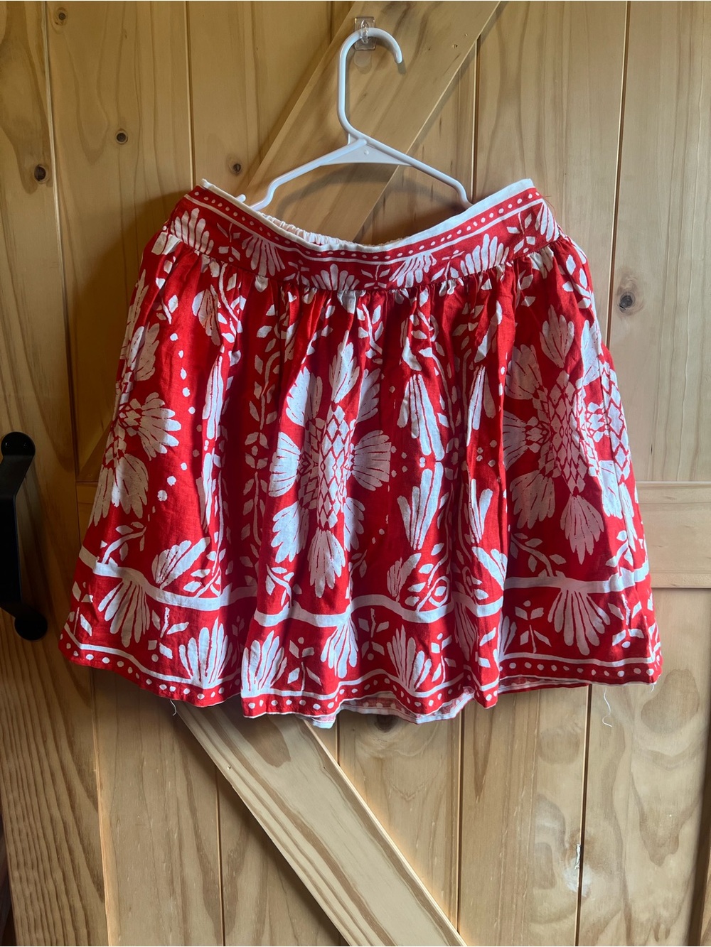 Haute Hippie Red and White Floral Linen Blend Skirt Size M Tropical Boho Summer
